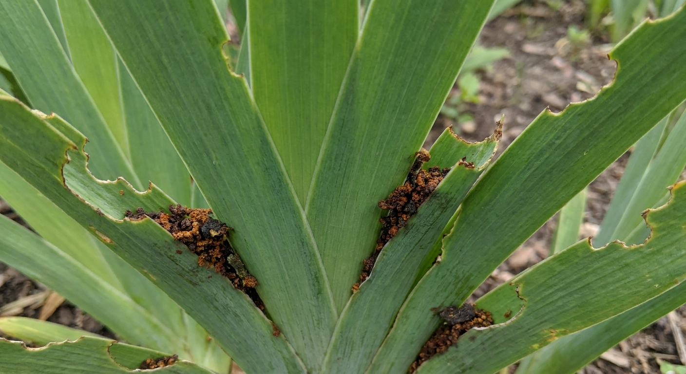 Featured image for Iris Borers: Notched Fans, Frass, and Rhizome Damage