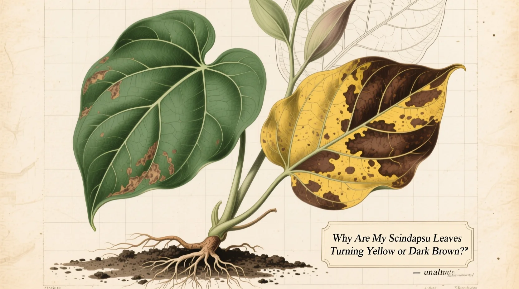 A real photograph of a person gently holding a satin pothos leaf and inspecting the underside near a window, focusing on checking for pests